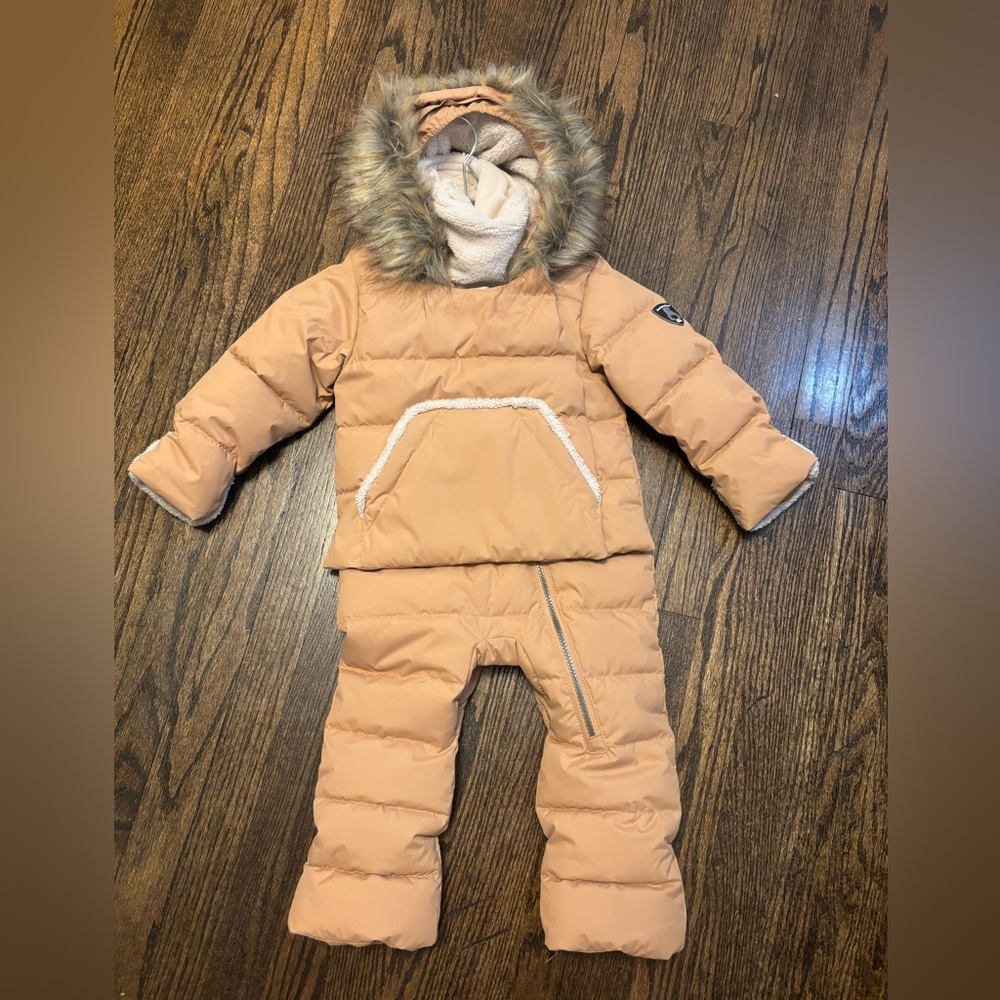 Deux par Deux Tan Snowsuit with Detachable Faux Fur Hood with matching HAT!